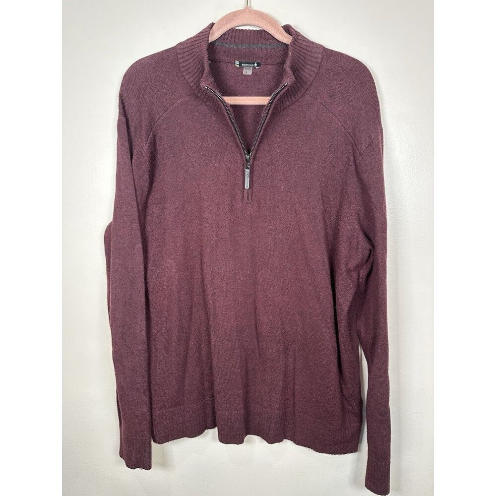 Smartwool Sparwood Sweater Mens XL Wool Blend 1/2 Zip Knit Eggplant Heather